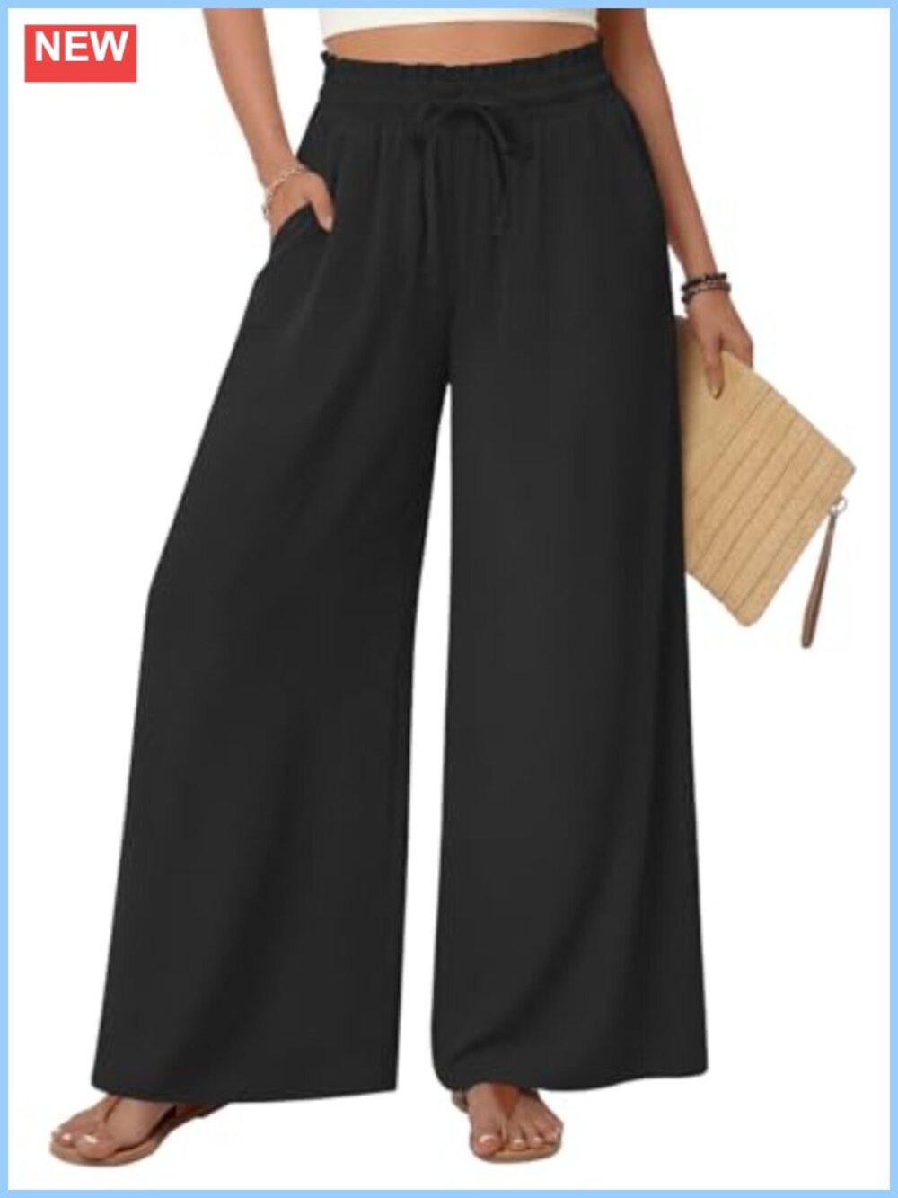 Women's Wide Leg Palazzo Pants Casual Loose Fit Boho Gaucho Drawstring